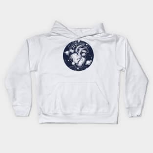 Space heart Blue and White surrounded by planets Kids Hoodie